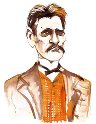 Jean Sibelius caricaturizado como un hombre joven
